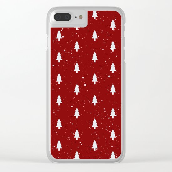 Cristmas Trees Pattern Red And White Clear iPhone Case
