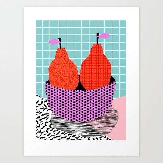 Sprung - 80s throwback style vintage mod retro 1980s neon fruit still life pop art abstract pattern Art Print