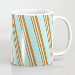 [ Thumbnail: Turquoise and Chocolate Colored Striped/Lined Pattern Coffee Mug ]