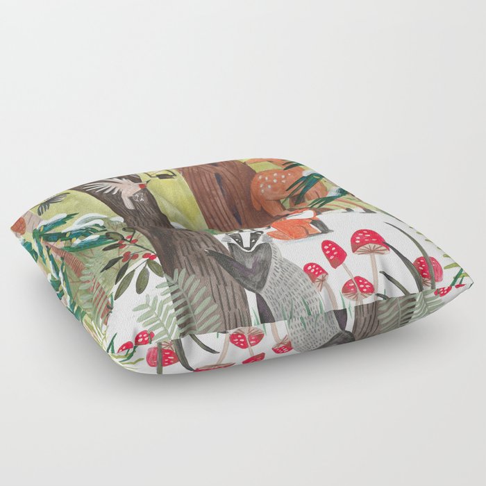 Enchanted forest & woodland animals in the snow Floor Pillow