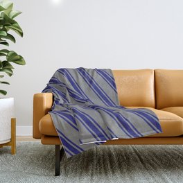 [ Thumbnail: Gray & Midnight Blue Colored Lined Pattern Throw Blanket ]