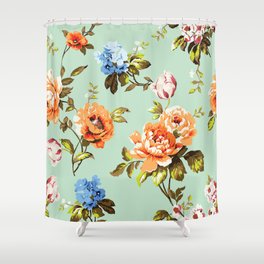 Shabby chic vintage roses, tulips and forget-me-nots vintage seamless pattern, classic chintz floral repeat background Shower Curtain