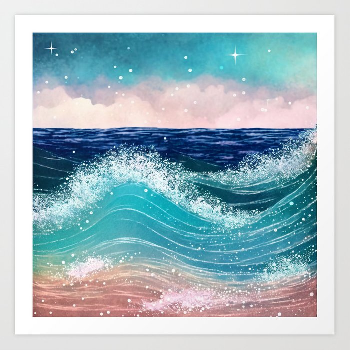 Watercolor Ocean Waves 04 Art Print
