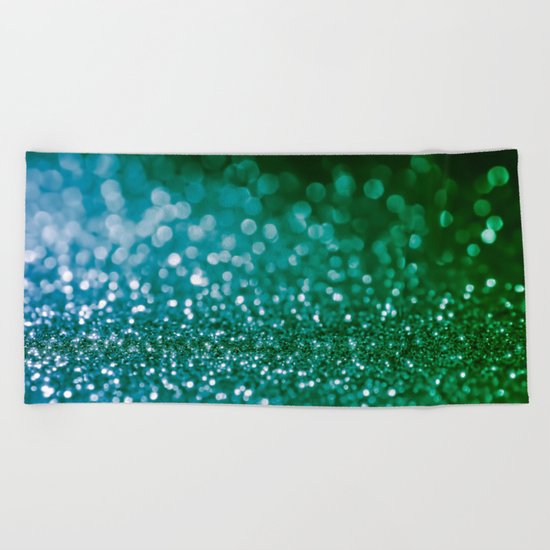 Aqua Glitter effect- Sparkling print in green and blue on #Society6 Beach Towel