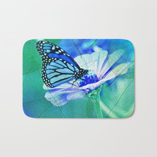 Butterfly, Flower And Leaves Bath Mat