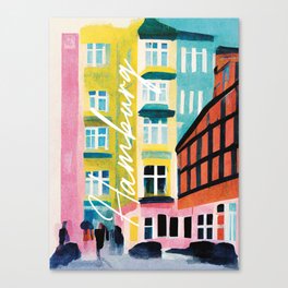 Hamburg Sternschanze Pink Yellow Travel Poster Retro Canvas Print