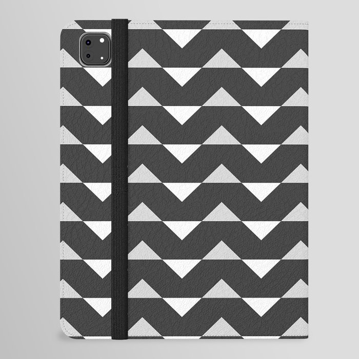 Charcoal Black And Grey Chevron Zigzag Pattern Geometric Abstract iPad Folio Case