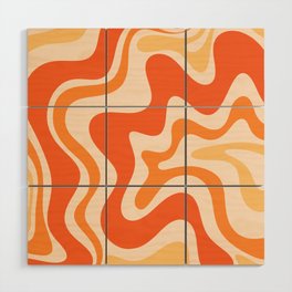 Tangerine Liquid Swirl Retro Abstract Pattern Wood Wall Art