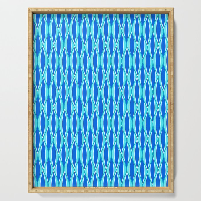 Mid-Century Ribbon Print, Shades of Blue and Aqua Serving Tray