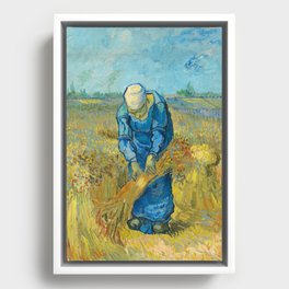 Peasant Woman Binding Sheaves by Vincent van Gogh Framed Canvas