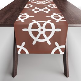 Ship Wheel (White & Brown Pattern) Table Runner