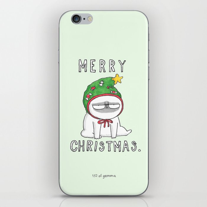Grumpy Christmas puggy iPhone Skin