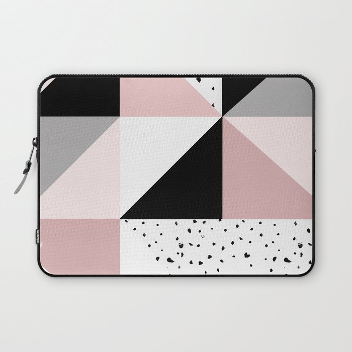 Geometrical pink black gray watercolor polka dots color block Laptop Sleeve