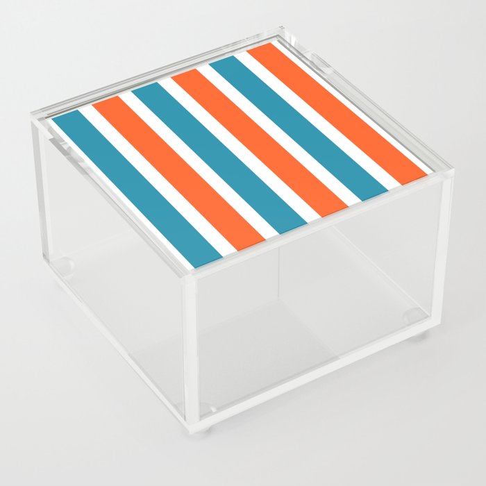 Shana - Blue Red Colourful Minimalistic Retro Stripe Art Design Pattern Acrylic Box