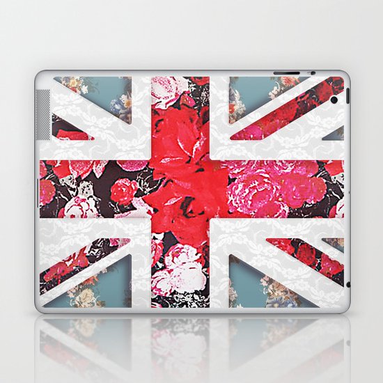 God save the Queen | Elegant girly red floral & lace Union Jack Laptop & iPad Skin