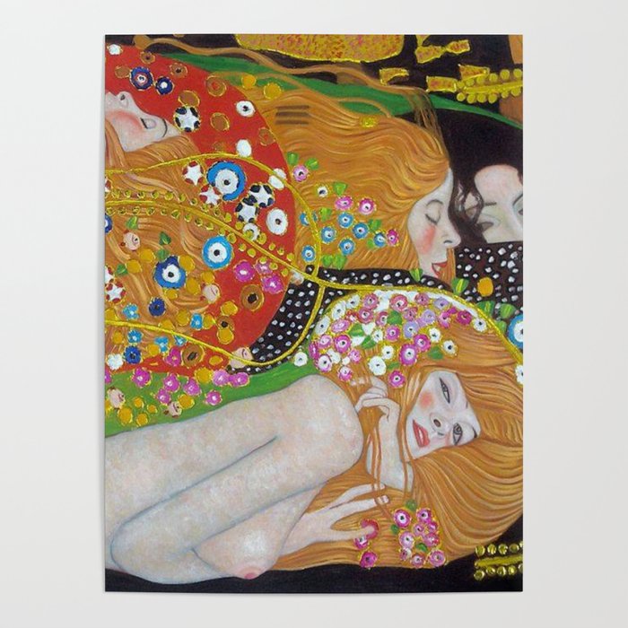 Gustav Klimt - The Mermaids oceanic portrait painting Poster