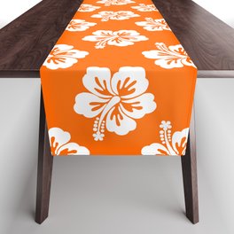 Bright Orange and White Hibiscus Pattern Table Runner