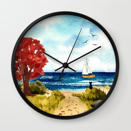 Autumn at the Seashore - Beach Cat Wall Clock