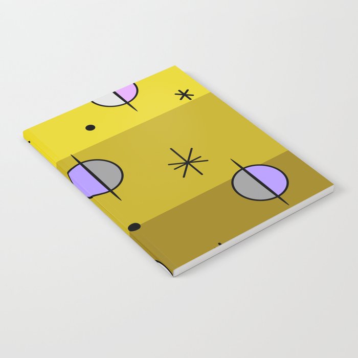 Retro Space Age Planets Stars Yellow Notebook
