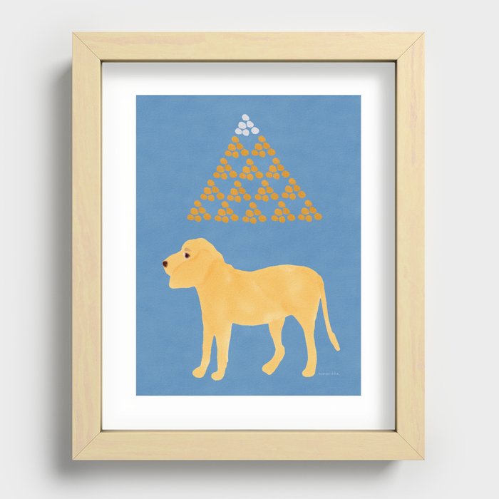 Dog and Geometric Mountain - Sand and Blue Recessed Framed Print