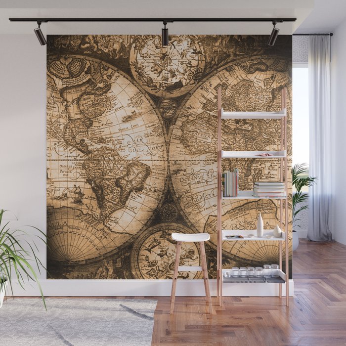 World Map Antique Vintage Maps Wall Mural By Naturemagick Society6