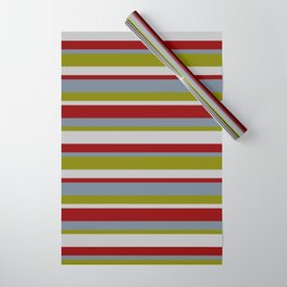 [ Thumbnail: Slate Gray, Green, Grey & Dark Red Colored Pattern of Stripes Wrapping Paper ]