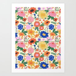 Bright flowers pattern Art Print