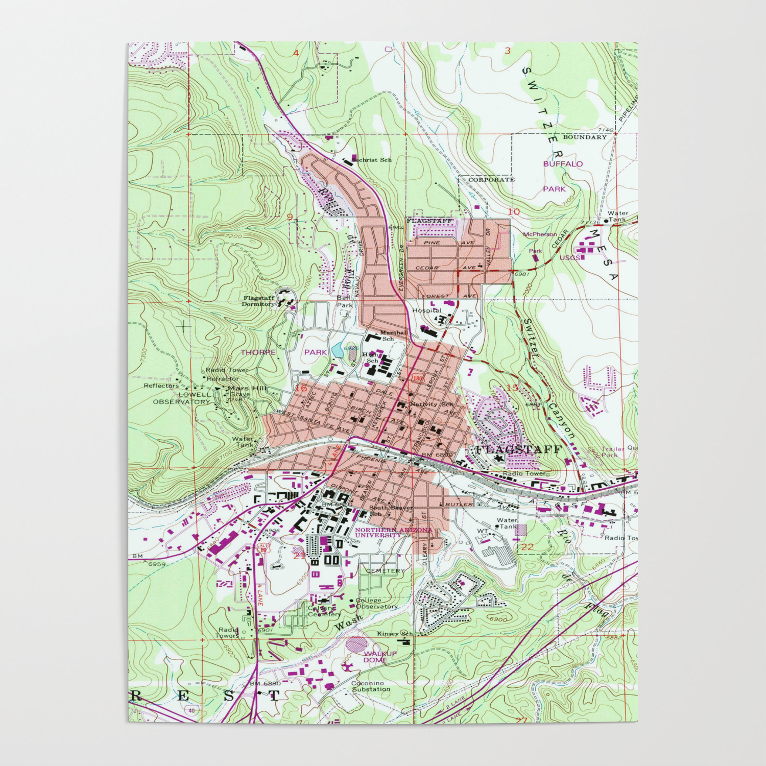 Flagstaff Arizona On A Map Vintage Map Of Flagstaff Arizona (1962) Poster By Bravuramedia | Society6