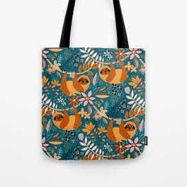 Happy Boho Sloth Floral Tote Bag
