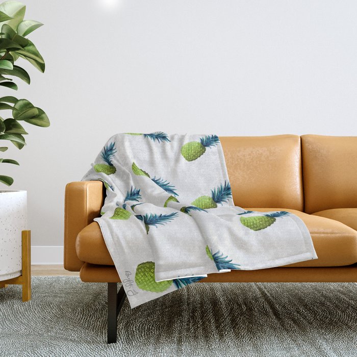 Blue Green Pineapple Throw Blanket