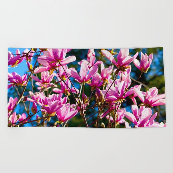 Pink Flowers In The Sun Beach Towel