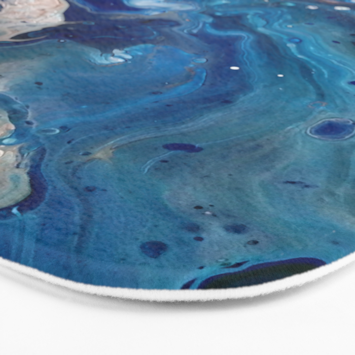 Blue Marbled Fluid Painting Unique Swirls Water Bath Mat By