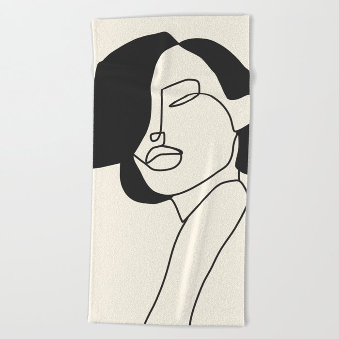 Drawing female face portrait II Beach Towel