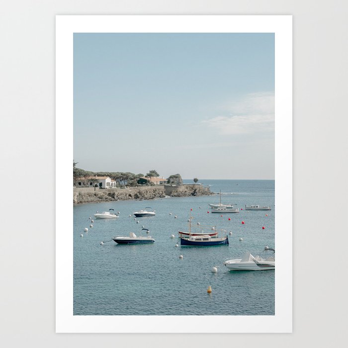 Mediterranean Sea Bay Boats Landscape Art Print