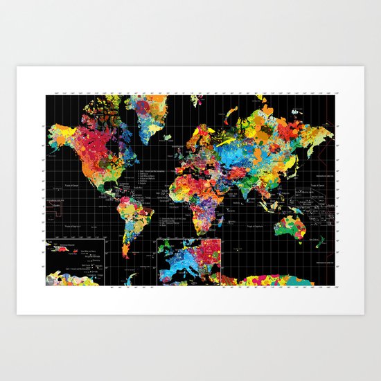 World Map Black - 1 Art Print