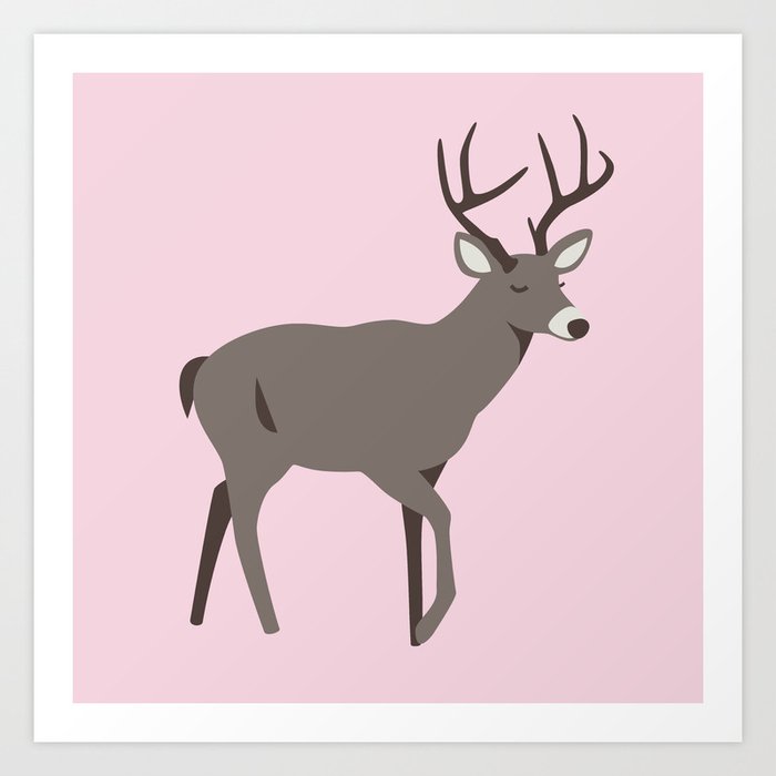 Canadian Forest Animals - Deer on Light Pink Art Print