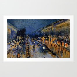 Boulevard Montmartre at Night by Camille Pissarro Art Print