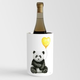 Panda with Yellow Balloon Baby Animal Watercolor Nursery Art Wine Chiller