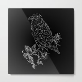 Raven b Metal Print | Digital, Nature, Whiteandblack, Raven, Spring, Gothic, Whiteonblack, Metal, Goth, Crow 