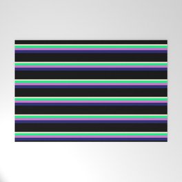 [ Thumbnail: Beige, Green, Orchid, Midnight Blue, and Black Colored Lined Pattern Welcome Mat ]