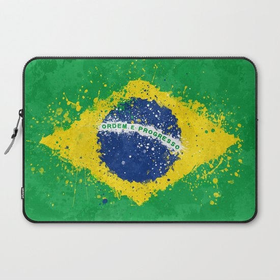 Brazil Flag Messy Action Painting Laptop Sleeve By Snazzygaz
