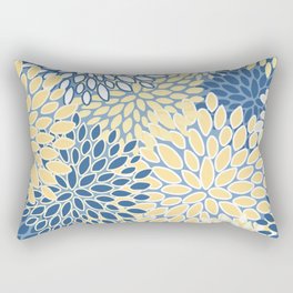Modern, Flowers Print, Yellow, Blue and White Rectangular Pillow