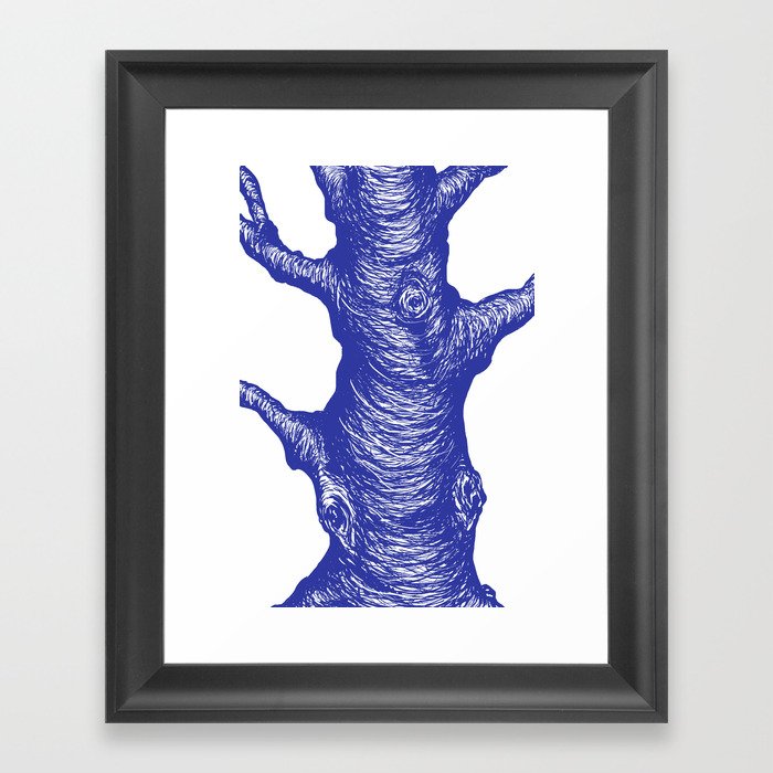 >Big Old Tree Illustration In Denim Blue Framed Art Print By Lostinthevalley Society6