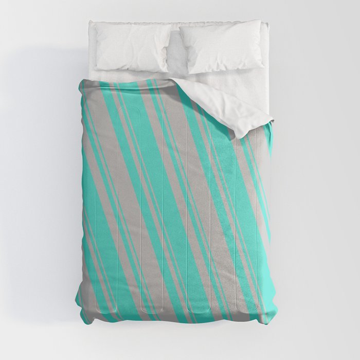 Turquoise and Grey Colored Stripes/Lines Pattern Comforter