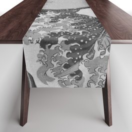 Black & White Japanese Great Wave off Kanagawa by Hokusai Table Runner