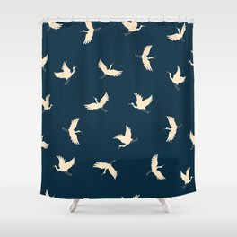 Japanese traditional seamless doodle pattern with flying birds cranes silhouette.  Shower Curtain