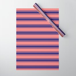 [ Thumbnail: Light Coral and Midnight Blue Colored Striped/Lined Pattern Wrapping Paper ]