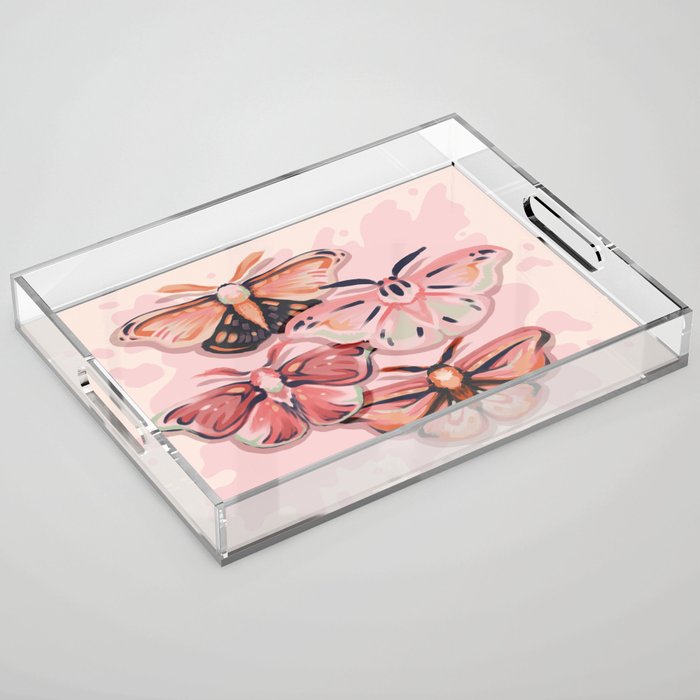 Pink Moths Acrylic Tray