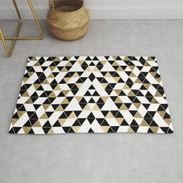 Modern Black, White, and Faux Gold Triangles Rug