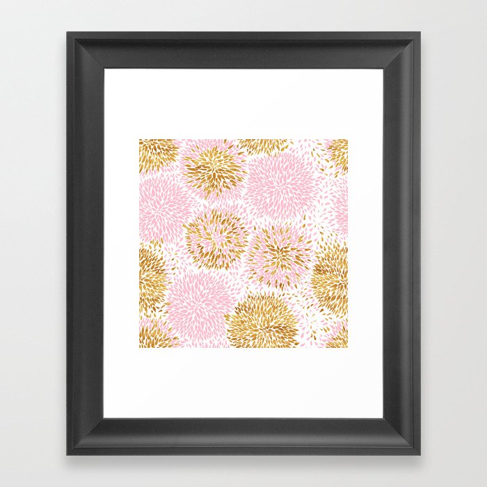 Abstract flowers pink and gold Framed Art Print